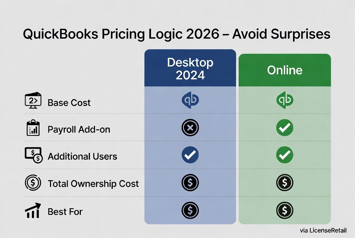 QuickBooks Desktop versus Online comparison chart 2026